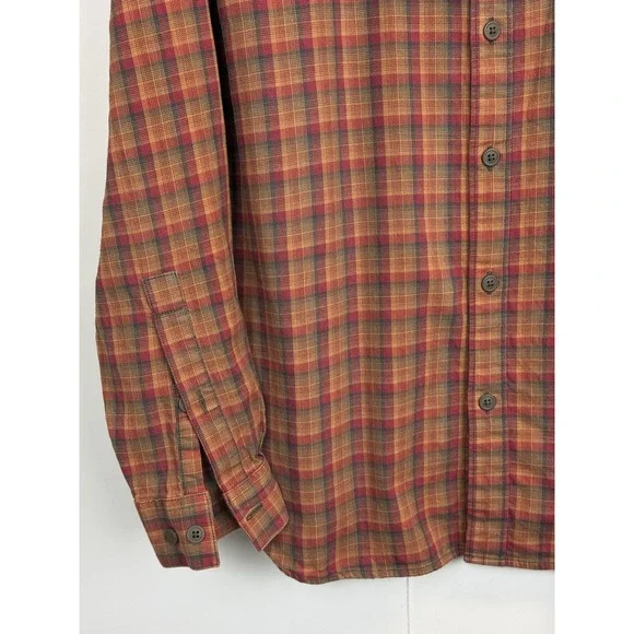 Columbia Men's XL Cornell Woods Flannel Shirt Orange Plaid Cotton Stretch - Picture 4 of 6